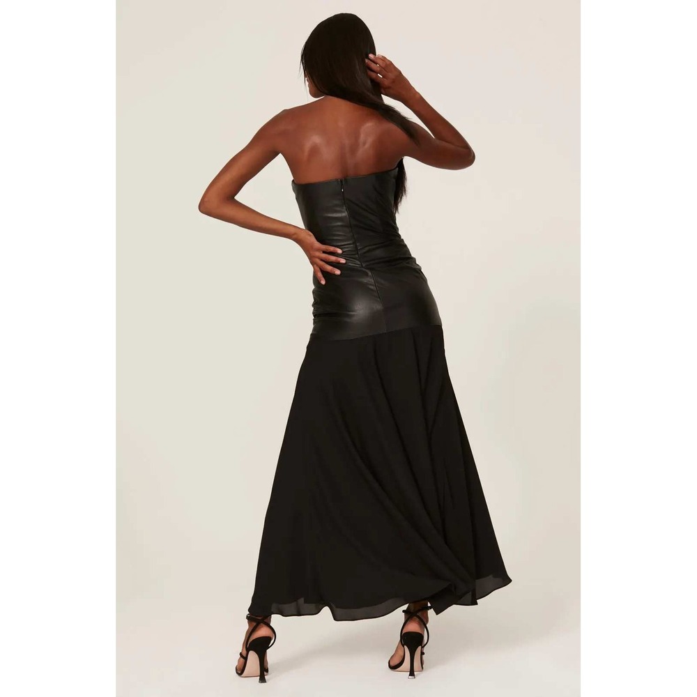 Shoshanna Rustin Faux Leather Gown Black Chiffon Bustier Dress Sz 6 - Picture 4 of 11
